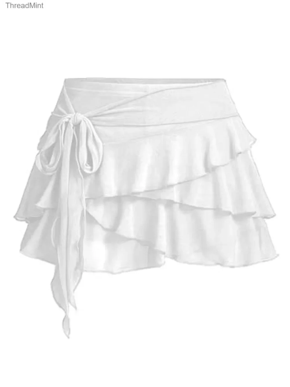 Y2K Mini Ruffle Skirt Mesh Flowy Pleated Skort with Shorts